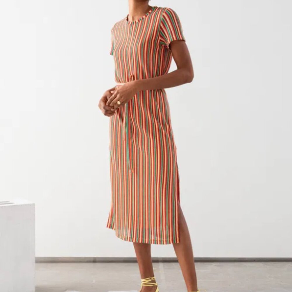 Vibrant Red and Orange Midi Dress